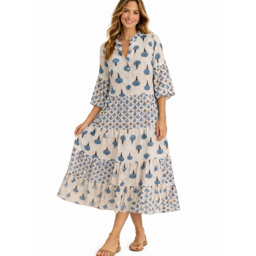 ✨ Camille & Co Linen Tiered Boho Midi Dress – Made in Italy